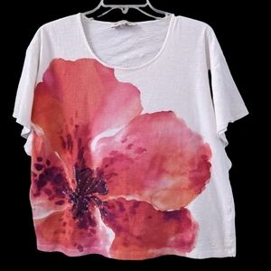 Jones NY bold tye dye flower tshirt, size petite large EUC